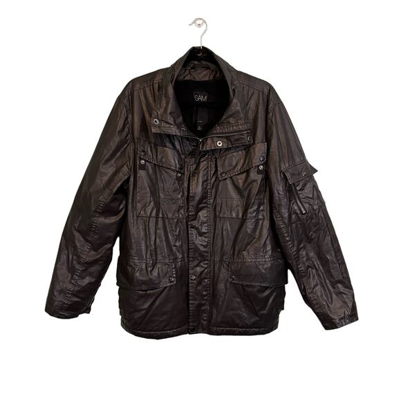 SAM New York Jacket Men L Biker Leather Cotton Blend Rabbit Fur